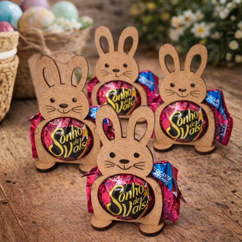 Kit com 30 Porta bombom de coelho para Páscoa em MDF