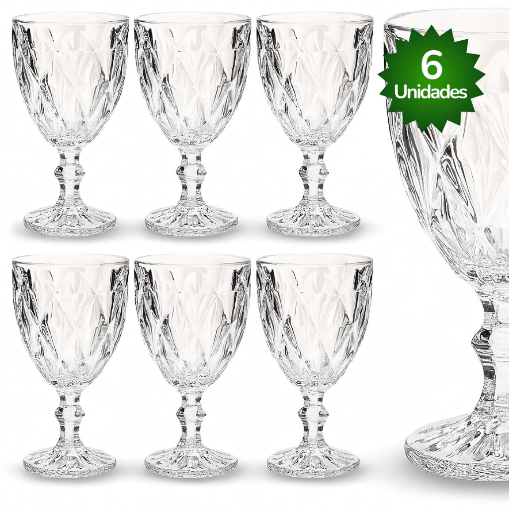 Jogo de Taças Diamante Copo Vidro Transparente Bico De Jaca 330ml