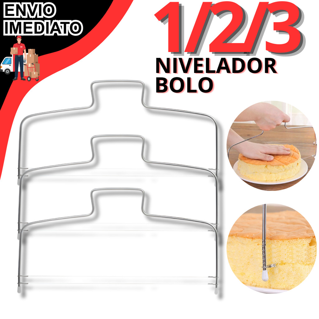 Kit 1/2/3 Nivelador Cortador Fatiador De Bolos Em Inox Fio Duplo Profissional Ajustável 32cm Confeitaria