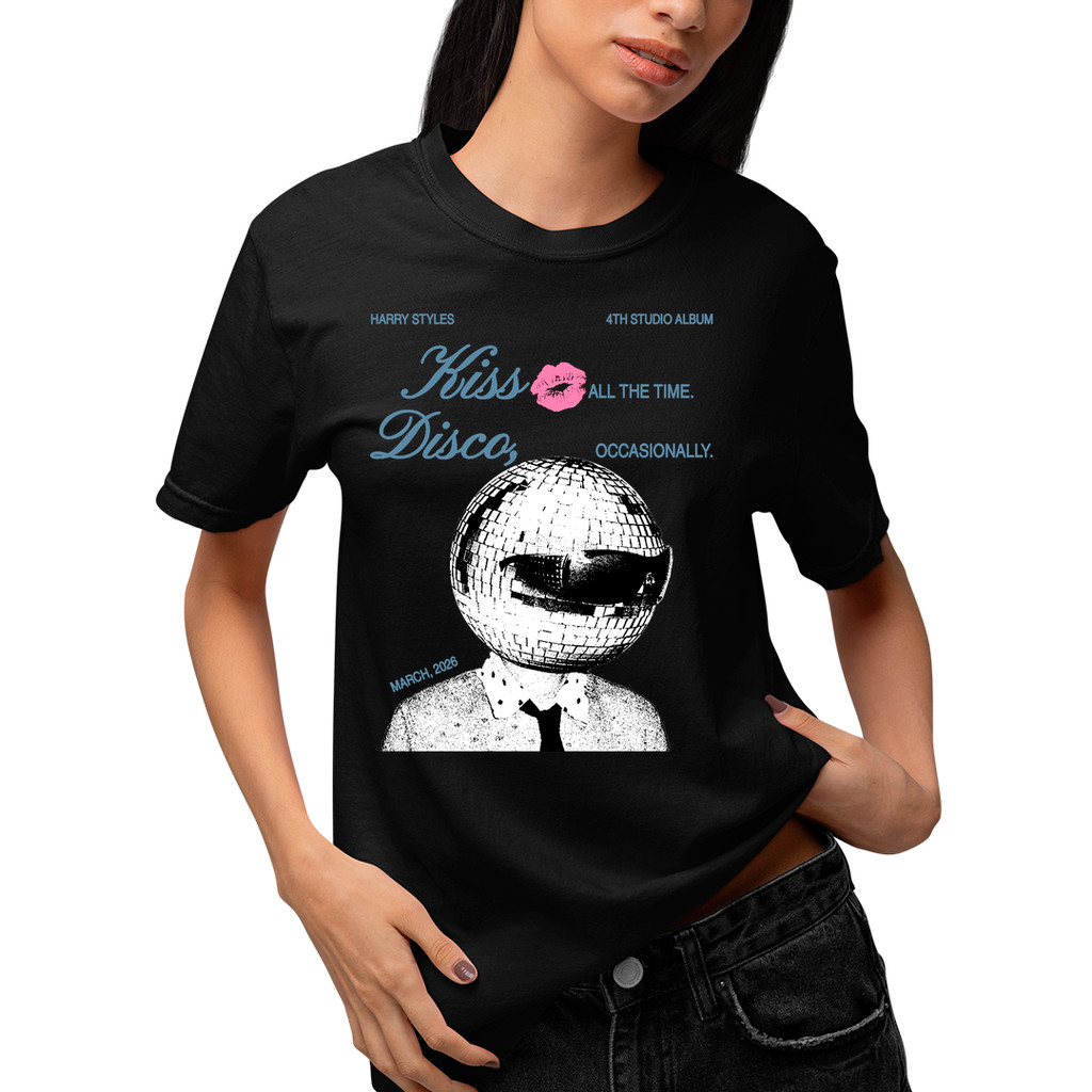 Camiseta Algodão Unissex Harry Kiss All The Time Disco Occasionally Cabeça
