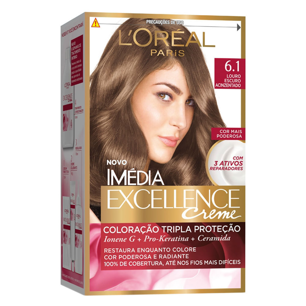 Tintura Creme Imédia Excellence L'oréal Louro Escuro Acinzentado 6.1 Kit em Oferta na Shopee