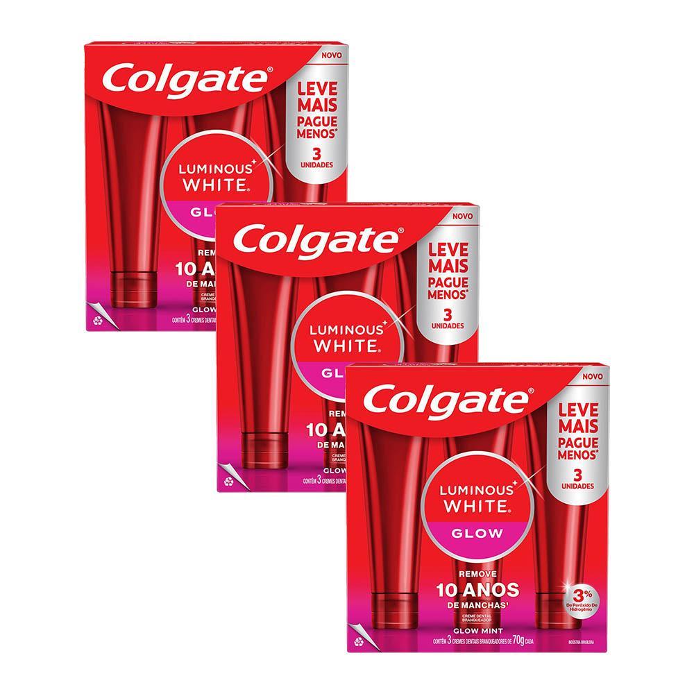 Kit 3 Pack Creme Dental Para Clareamento Colgate Luminous White Glow 70g 3un Cada