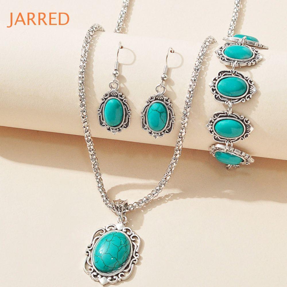 JARRED 4 Pçs/Set Boho Turquesa Conjunto De Jóias , Estilo Euramerican Liga Colar Pulseira Brincos