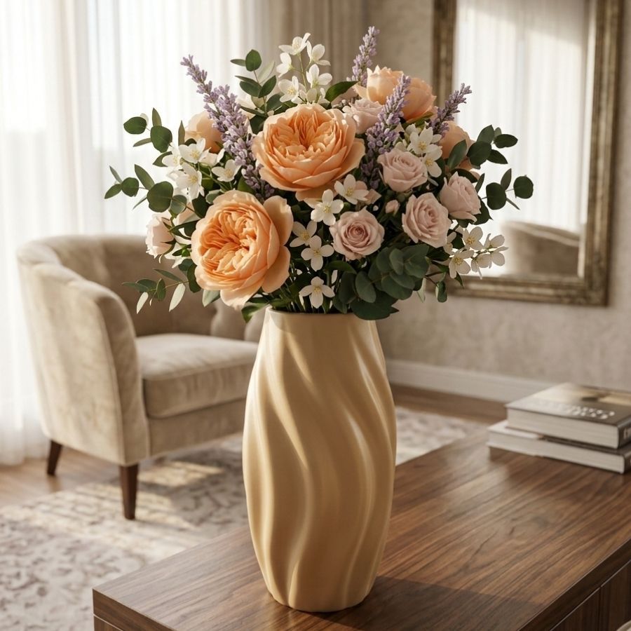 Vaso Decorativo - Onda - Bege - 25cm - 1 unidade - Rizzo