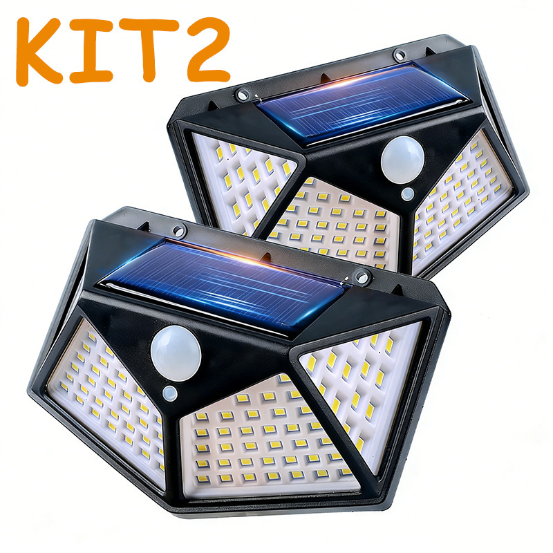 💡2 Luminária Solar 100 Led Com Sensor Prova D’Água Refletor Solar Parede Luz Led Solar Luminaria Para Jardim 2 Unidades