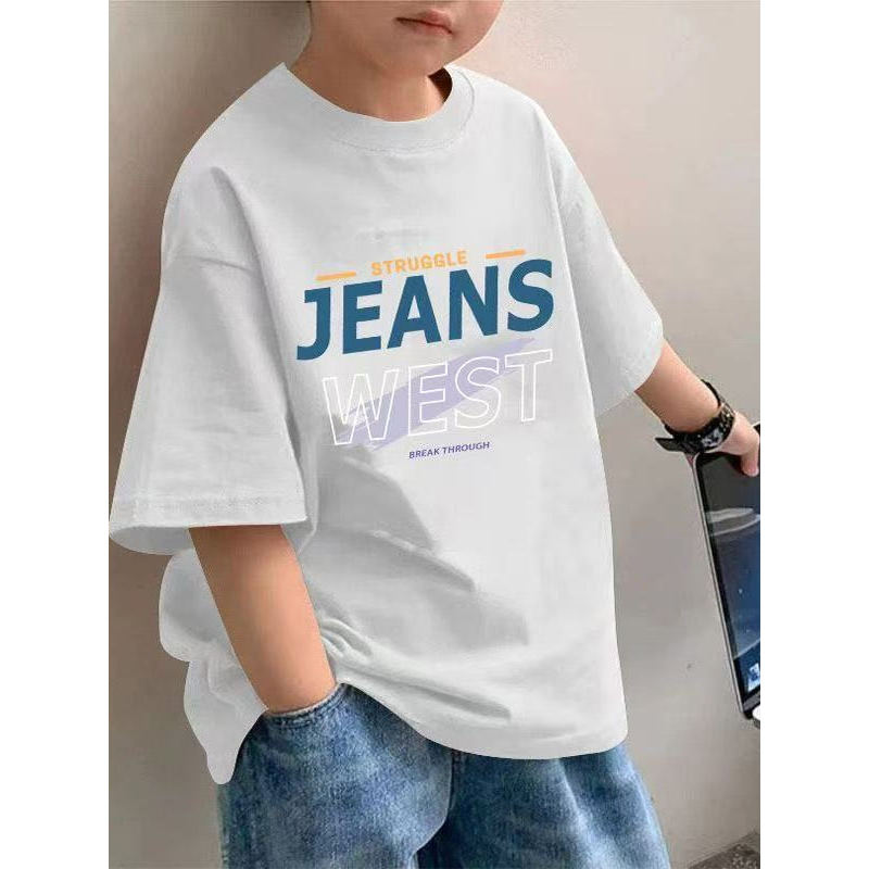 100% algodão meninos camiseta de manga curta venda quente verão crianças novo estilo meninos bonito médio grande criança