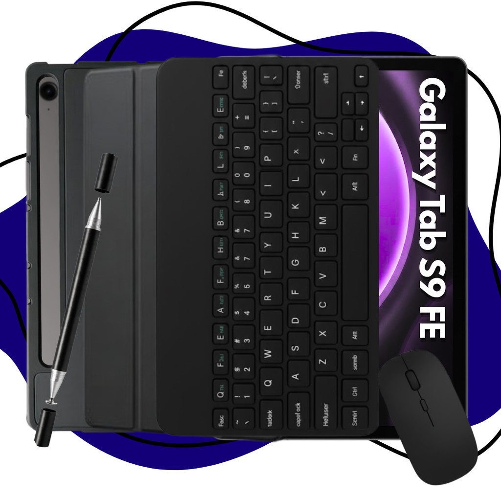 Kit Para Galaxy Tab S9 FE Capa Smart, Teclado, Mouse e Caneta 2 Em 1