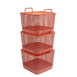 Kit 3 Cestos Telados de Plástico de 45l Terracota – Oikos