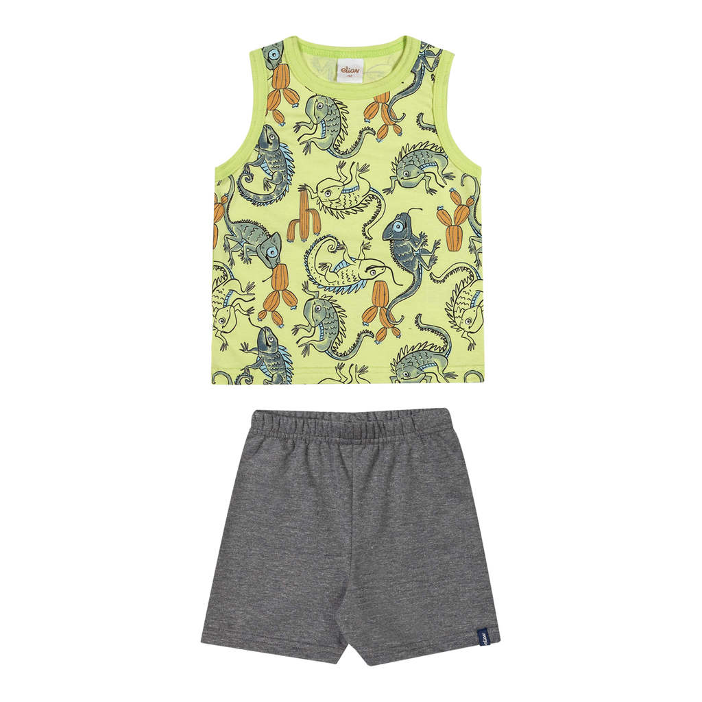 Conjunto Curto Infantil Menino Camaleões Elian Verde em Oferta na Shopee