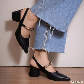 Scarpin Slingback Feminino Bebecê Bico Fino Salto Bloco Tira Metal