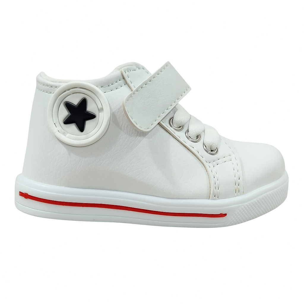 Tênis Bebê Branco All Cano alto Star com Velcro Estrela Confortável Infantil
