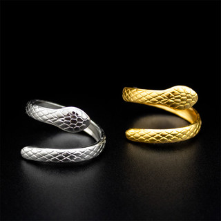 Anel Feminino Ajustável de Cobra Alto Relevo em Aço Inox Dourado e Prata
