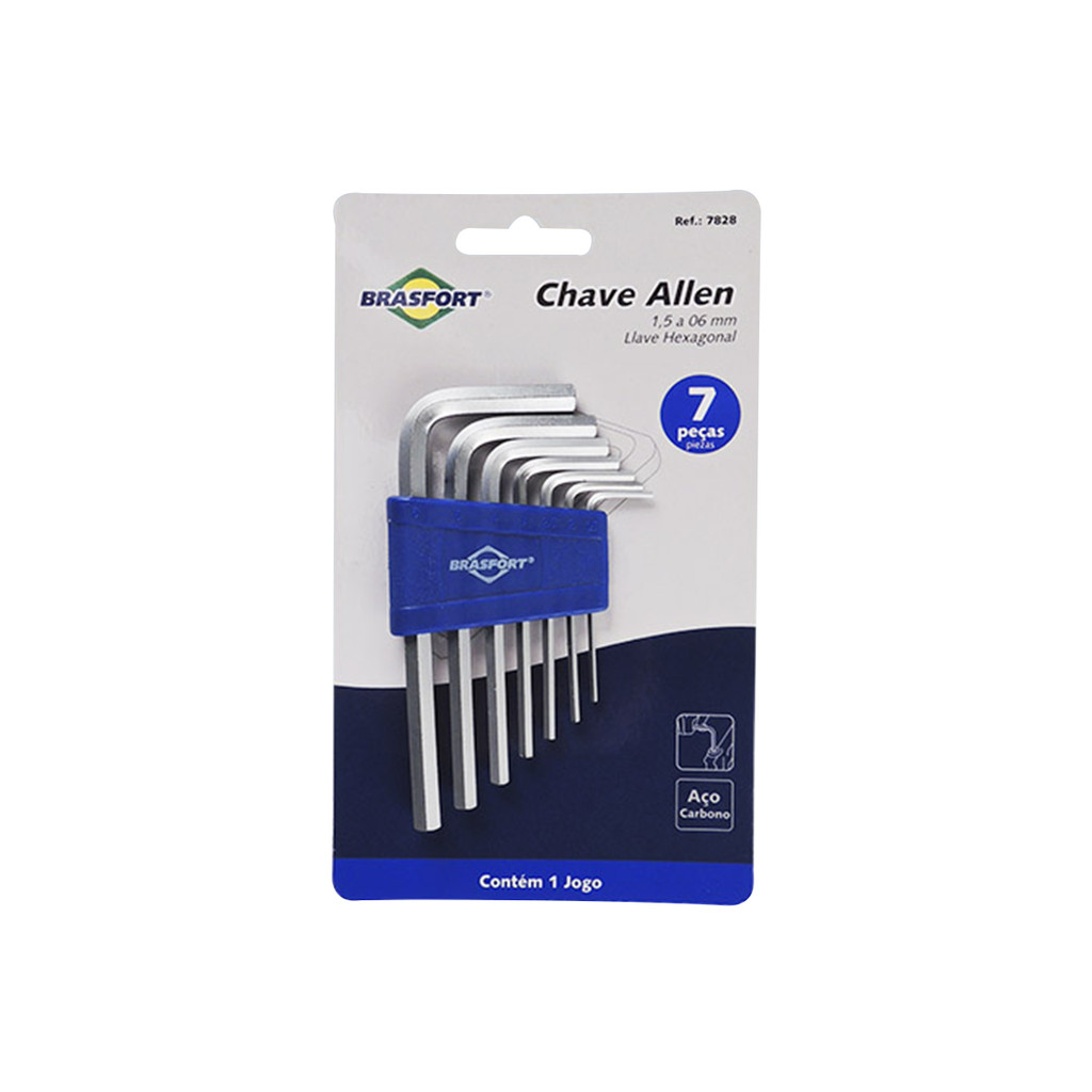 Chave Allen Jogo 7 Peças Brasfort 1,5-6mm Cromo Vanádio Bike Moto Mecânica