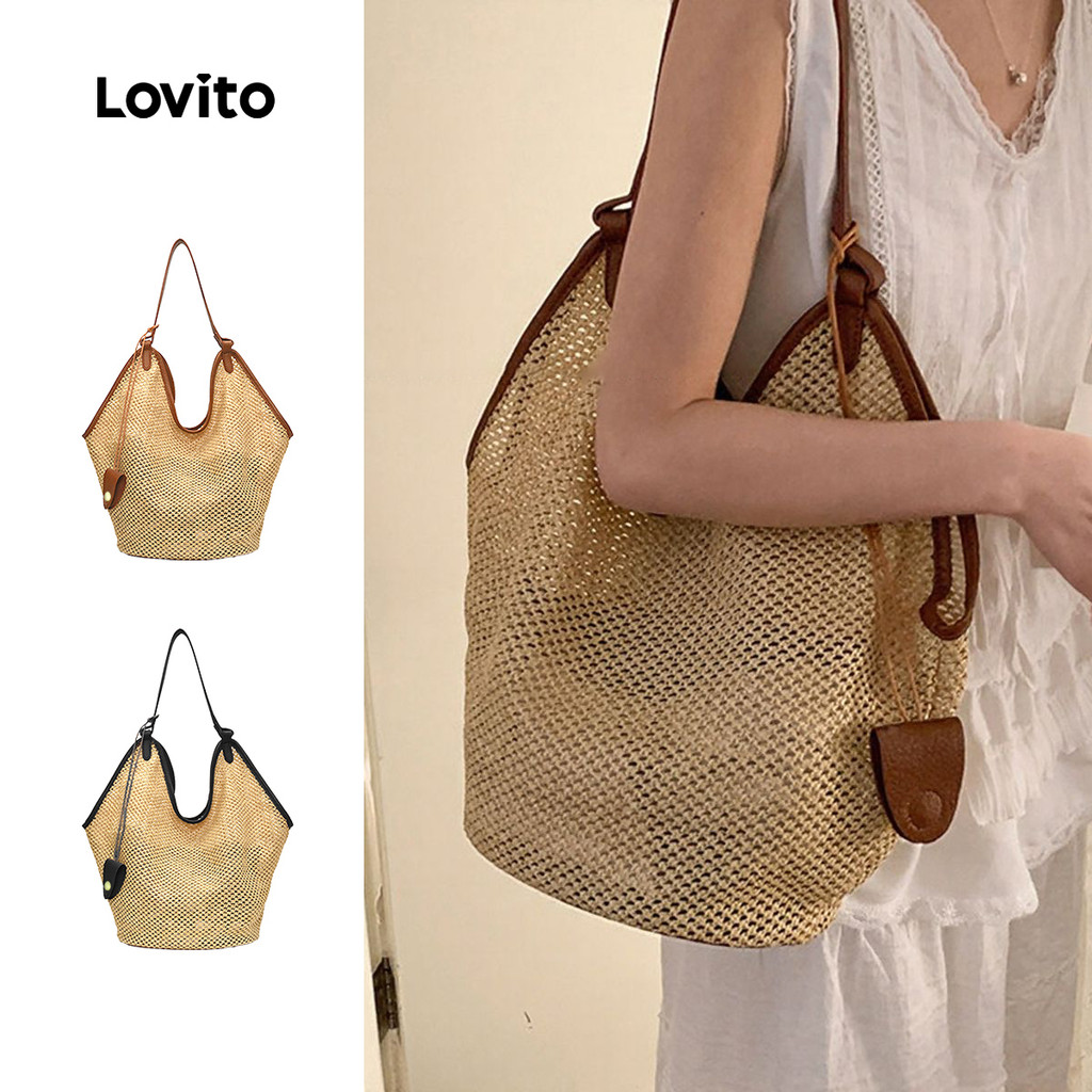 Lovito Bolsa Tote Casual de Viagem Borda Contraste Transversal Feminina LFA110093 em Oferta na Shopee