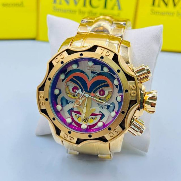 Relógio Invicta Venom JoJo Masculino Banhado á Ouro 18K Aço Inoxidável Catraca Giratória + NF