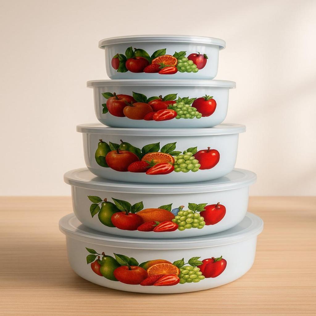 5 Tigelas De Armazenamento De Alimentos Esmaltadas Com Tampa estampadas em Oferta na Shopee