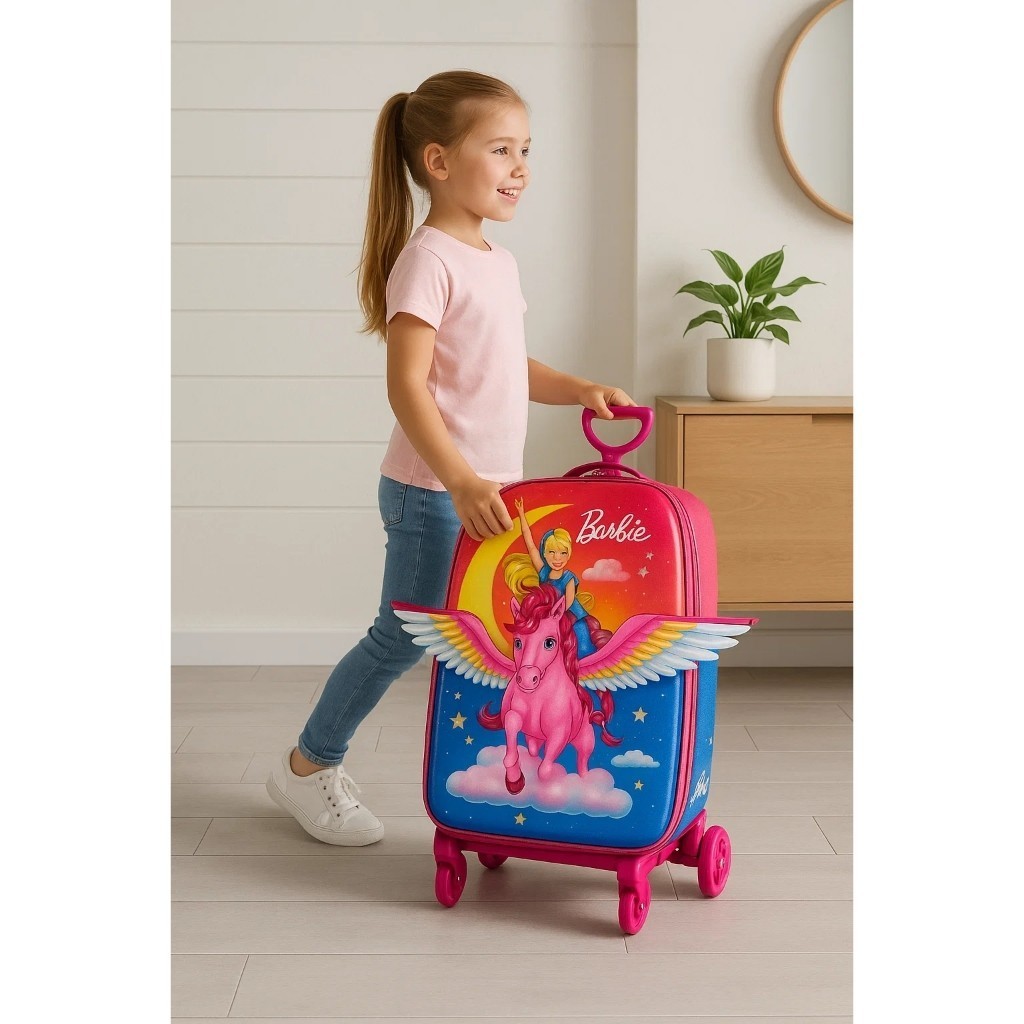 Mala Infantil Barbie Rodinha Mochila Bolsa Bagagem Viagem Rosa Personagem Levar Material