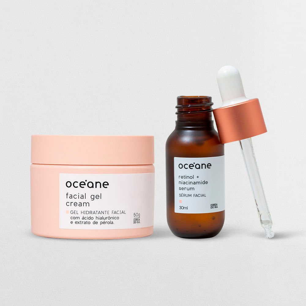 Kit  Sérum Facial de Retinol e Niacinamida + Gel Hidratante Facial com Extrato de Pérola (2 Produtos)