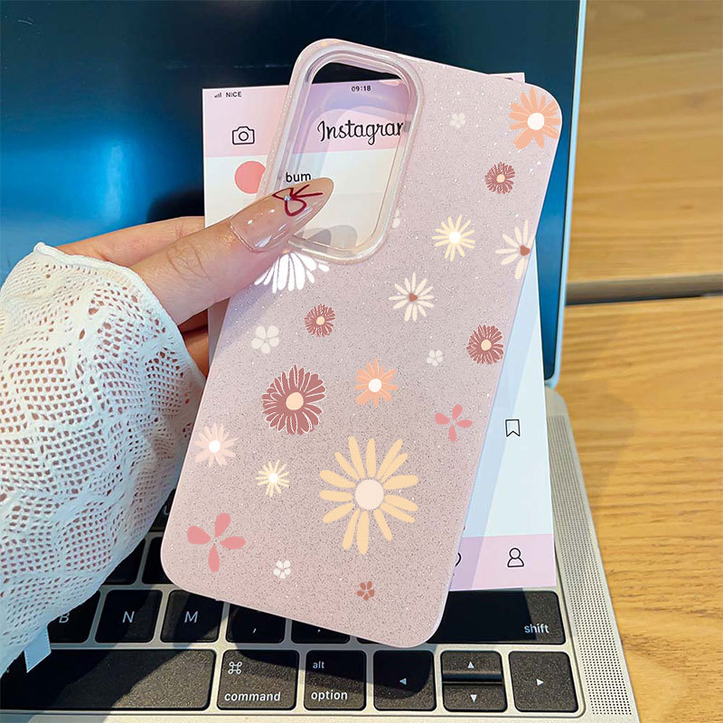 Flor Capinha Capa Para Samsung Galaxy A03 A05 A15 A16 A17 A32 A34 A36 A56 S20 S21S23 S34 S25 S26 FE ULTRA Glitter Caso