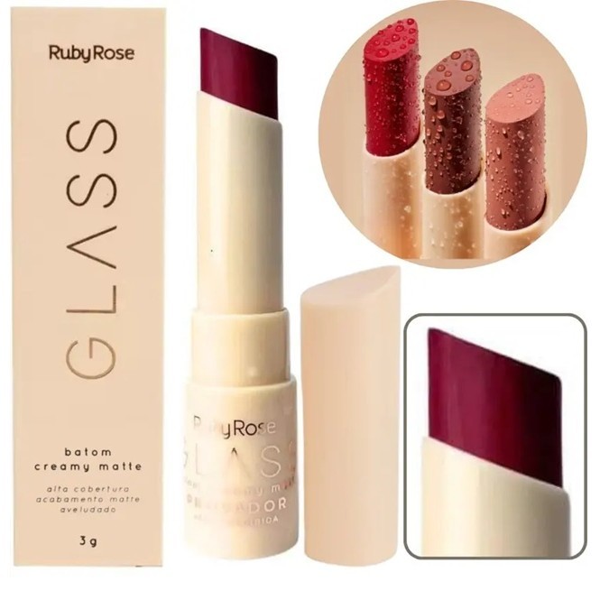 Batom Creamy Matte Glass Ruby Rose Cores Intensas com Alta Pigmentação e Acabamento Aveludado