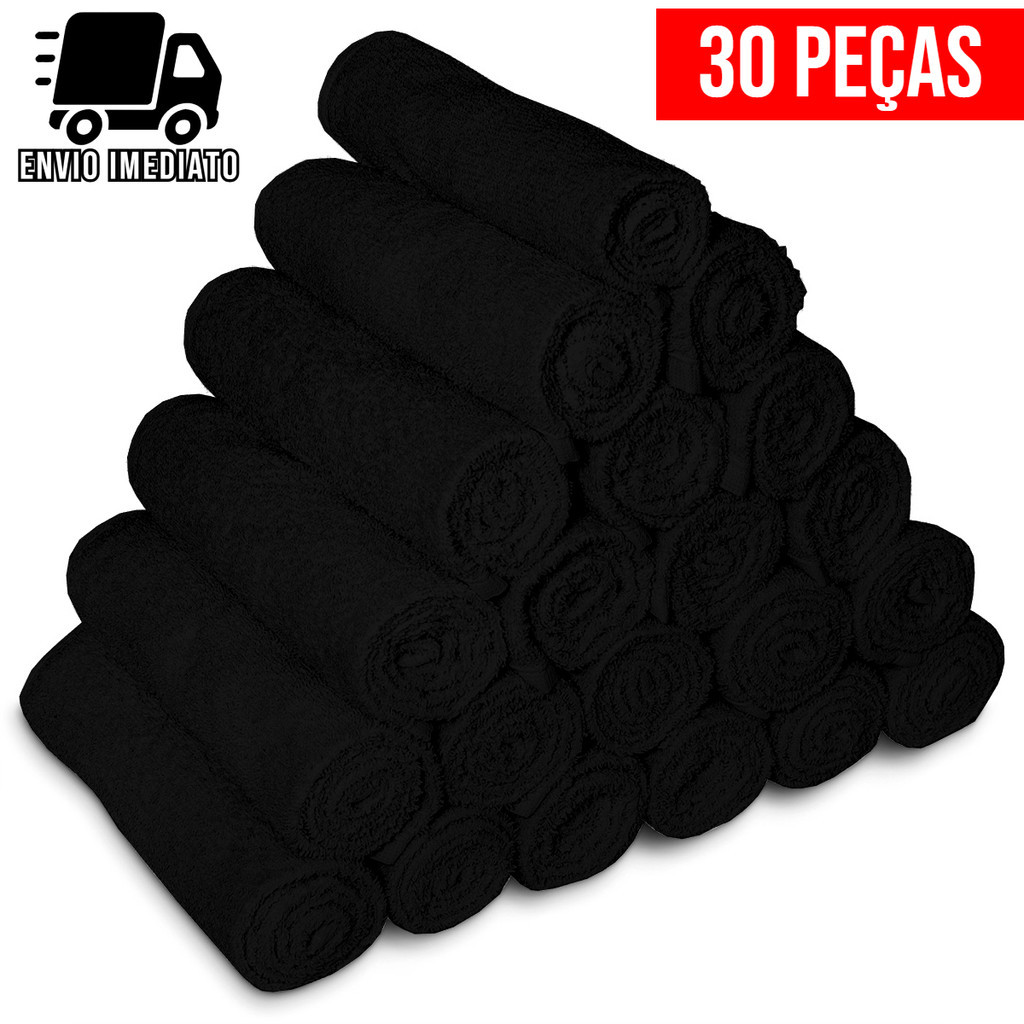 Kit 30 Toalha de Rosto Preta para Salão Profissional Atacado Cabeleireiro Barbearia Algodão HS