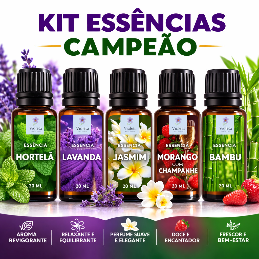 Essência Hidrossolúvel 20ml Kit 5uni ou individual p/ Umidificador Difusor Aromatizador Mais Vendido