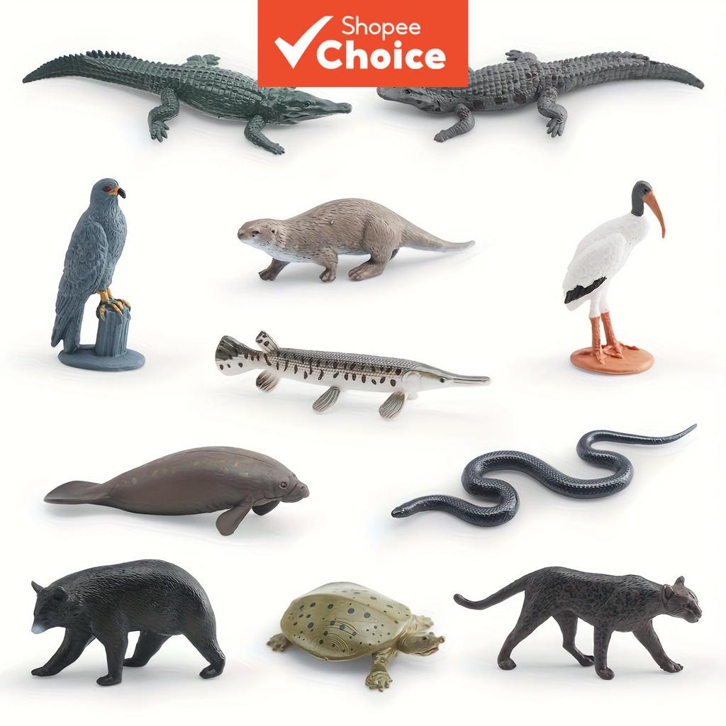 Conjunto De Estatuetas De Animais De Pântano Realista , Modelo De Jacaré De Urso Preto De Lontra De Peixe-Boi , Brinqued