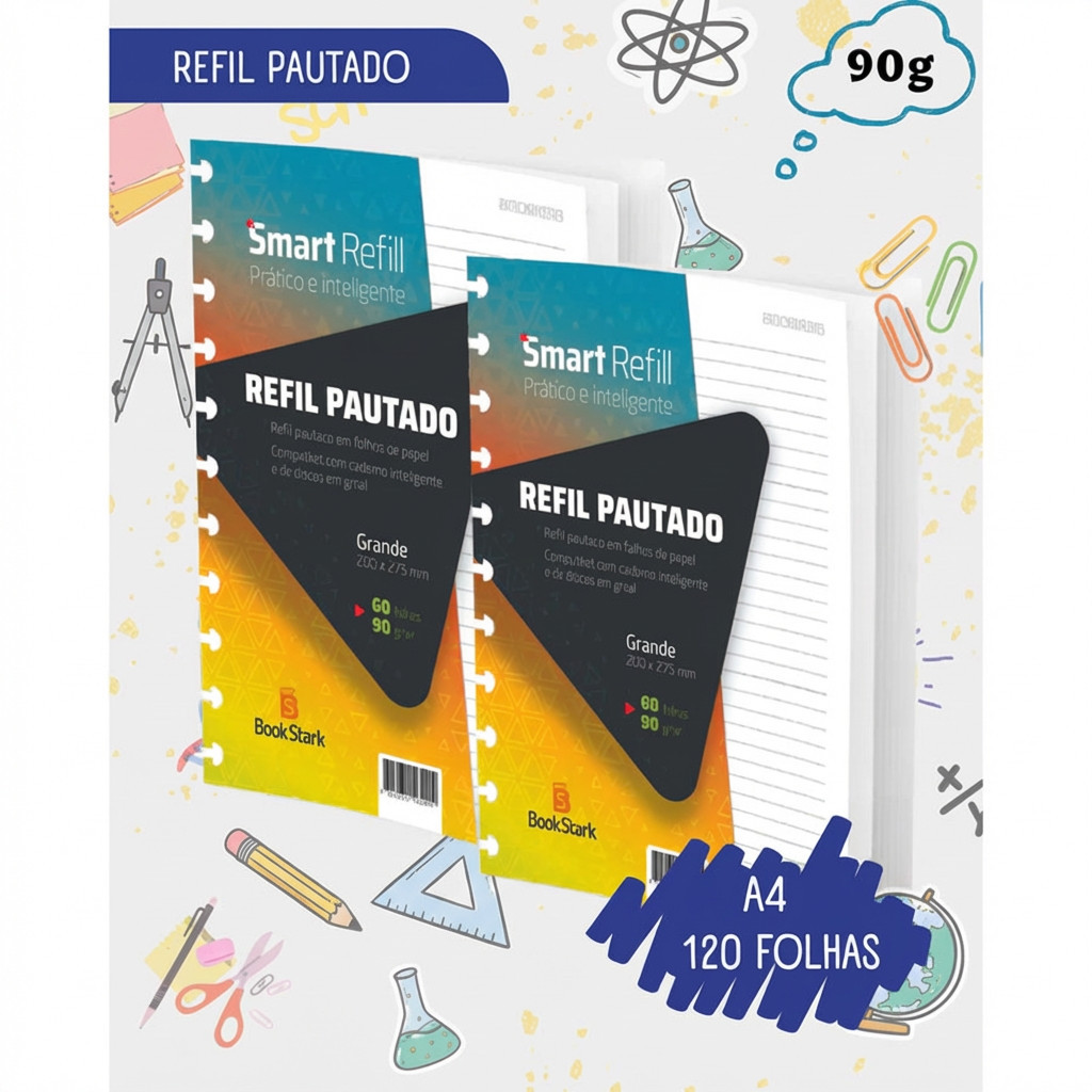 Kit Refil Pautado 120 Folhas 200x275mm para Caderno de Discos Sistema 11 Discos