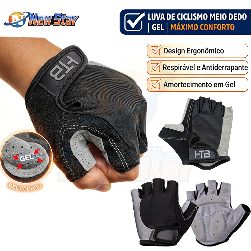 New Star Luva Ciclismo Gel Meio Dedo Antiderrapante Bike Mtb Academia Bicicleta Ciclista Conforto Respirável