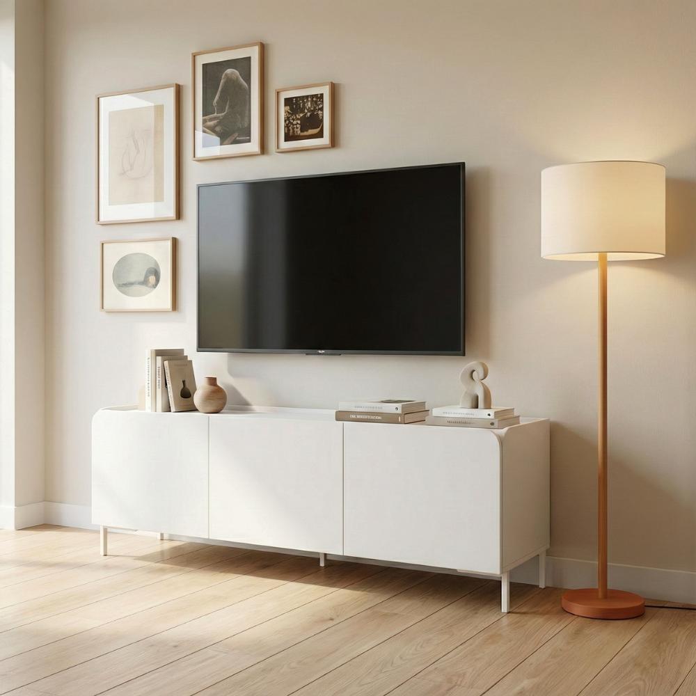 Rack para Sala TV até 55 Polegadas 3 Portas 2 Prateleiras Curvê BR164 Branco - BRV Móveis