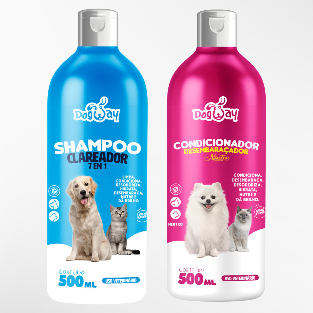 Kit Shampoo Branqueador + Condicionador Desembaraça Pelagem Cães E Gatos - Banho e Tosa porte médio