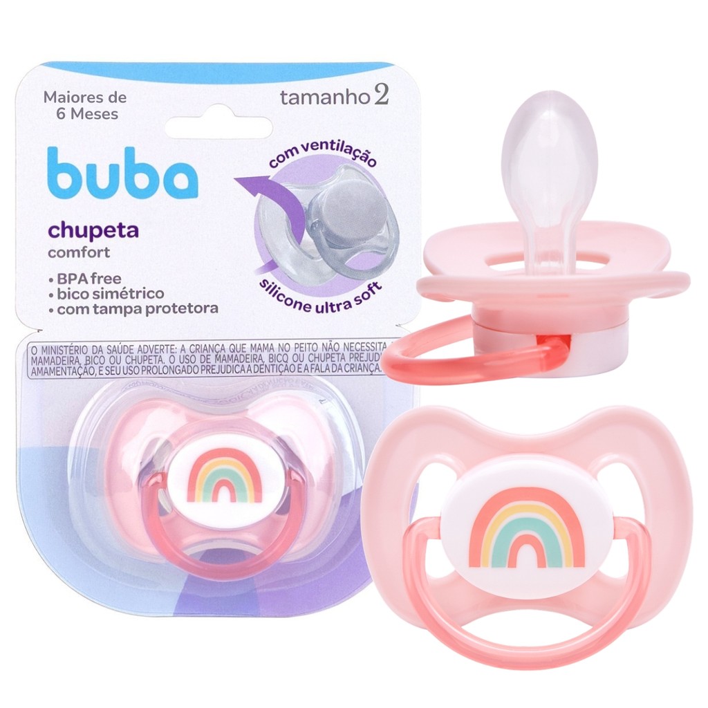 Chupeta Infantil Comfort Tam 2 Arco Iris BPA Livre - Buba