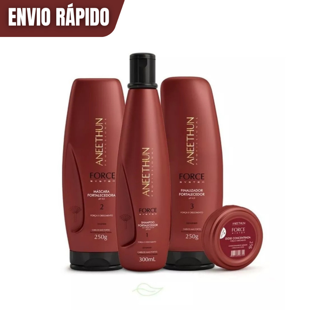 Kit Aneethun Force System Completo Crescimento e Força Shampoo 300ml Máscara Finalizador Dose