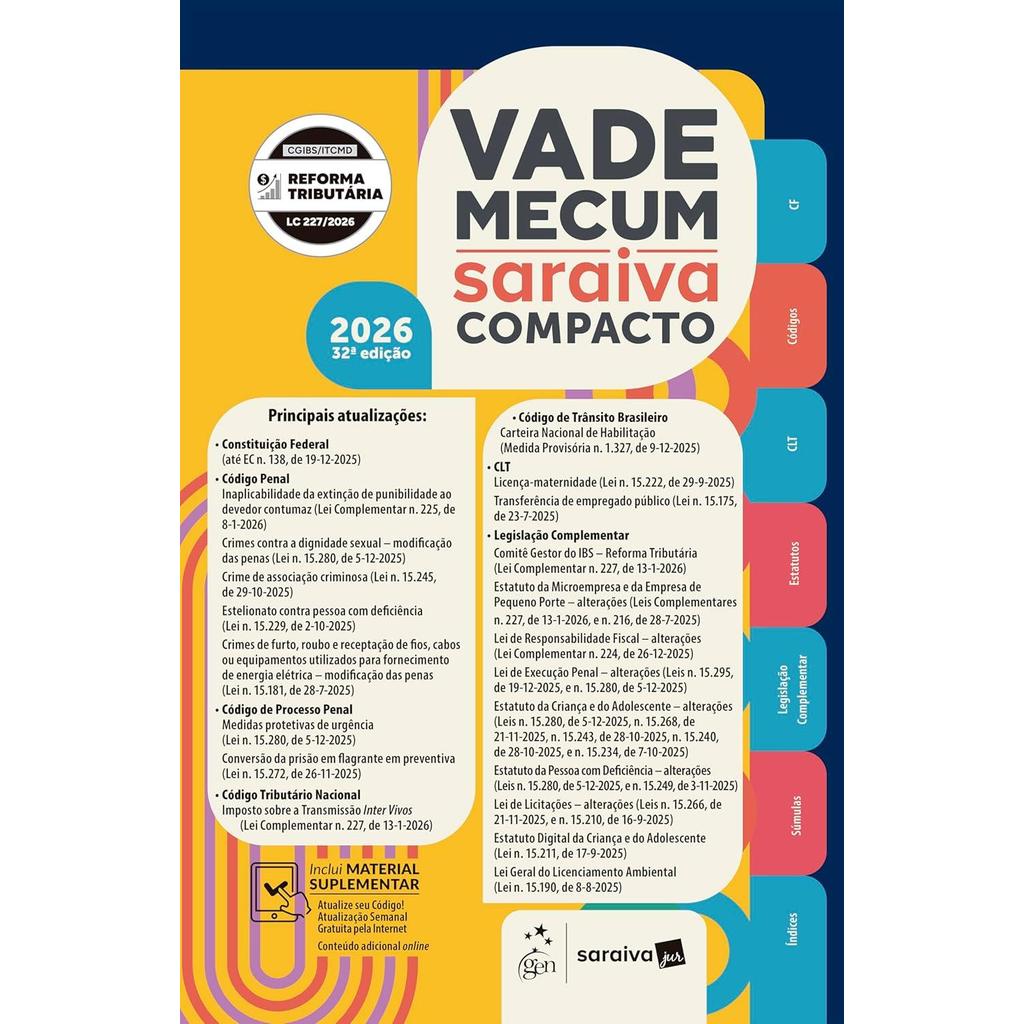 VADE MECUM SARAIVA COMPACTO - 32ª EDIÇÃO 2026