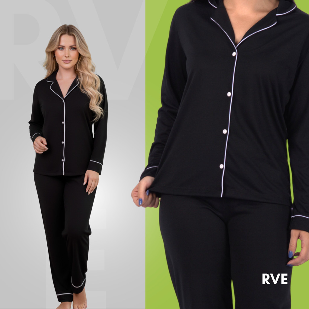 Pijama Americano Feminino Longo Inverno Conjunto De Gola Elegante Toque Macio Conforto Premium em Oferta na Shopee