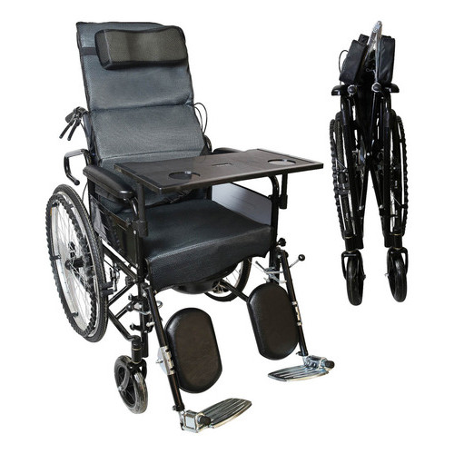 Cadeira De Rodas Manual Reclinável Dobrável Winner.med Com Mesa E Higiênica Preto