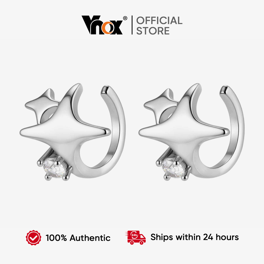 Vnox Brincos Unissex De Zircônia Estrela De Quatro Pontos , Clipe Sem Piercing De Aço Inoxidável , Presente À Prova D'ág