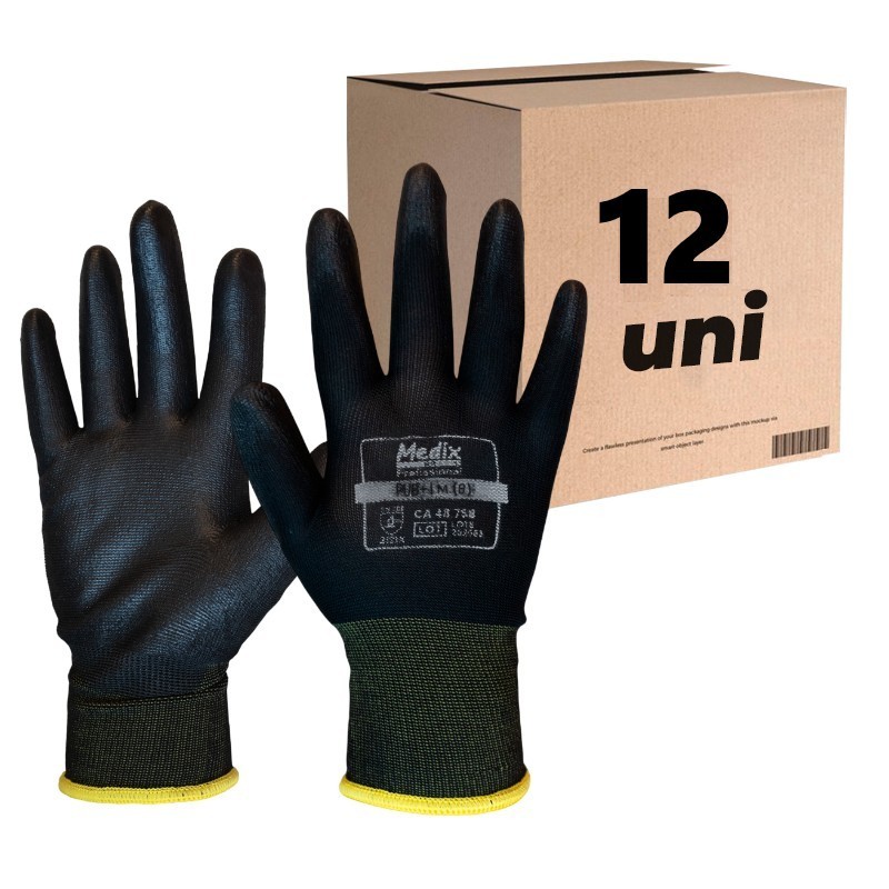 12 Pares Luva PU Preta Antiestática Multitato MBX CA 48758
