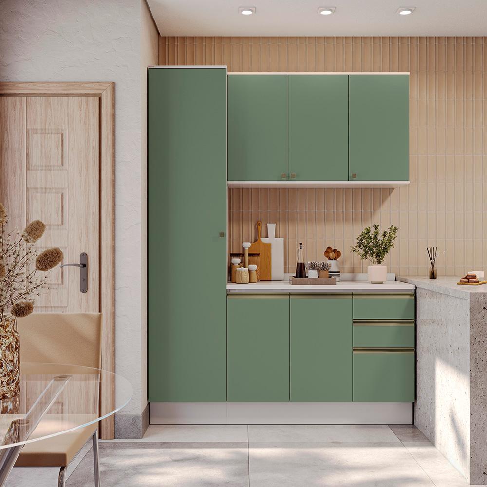 Armário de Cozinha Compacta 100% MDF 170cm Branco/Verde Celeste Kappesberg