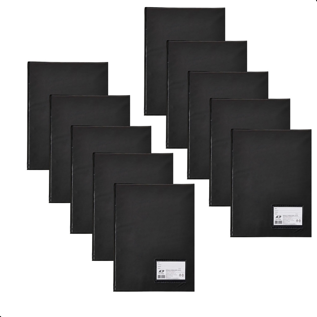 Kit 10 Pastas Catálogo A4 Preta com 30 Plásticos e Visor - Escritório