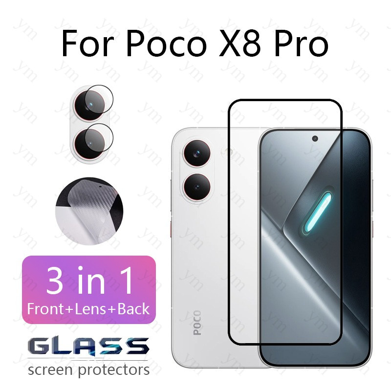 3 Em 1 Poco X8 Pro Protetor De Tela De Vidro Temperado Filme Lente Da Câmera Para C85 C75 C71 F7 M7 X7 Max 4G 5G De Fibr