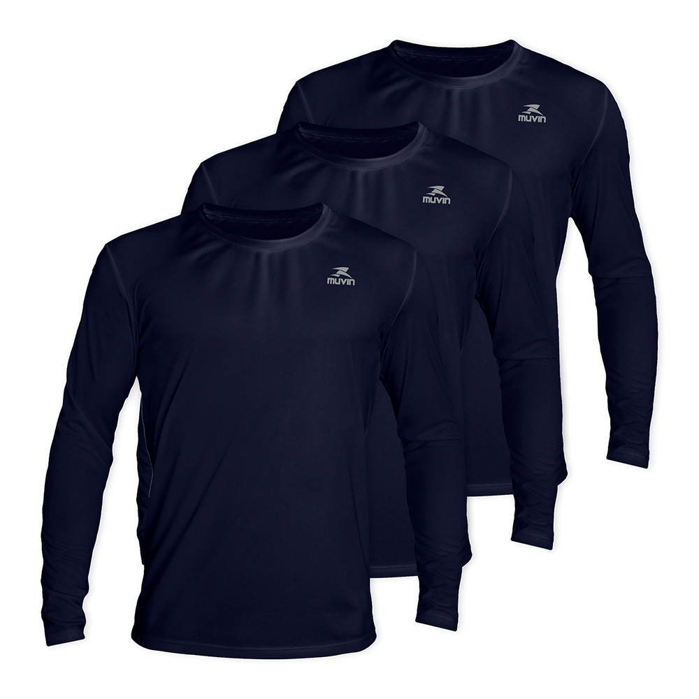 Kit 3 Camisa Manga Longa Masculina Dry Basic LS Muvin – Conforto e Proteção Solar