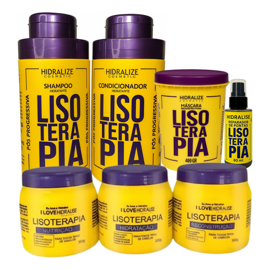 Kit Lisoterapia Completo 7 Produtos Shampoo Condicionador Oleo Mascara Cronograma Capilar
