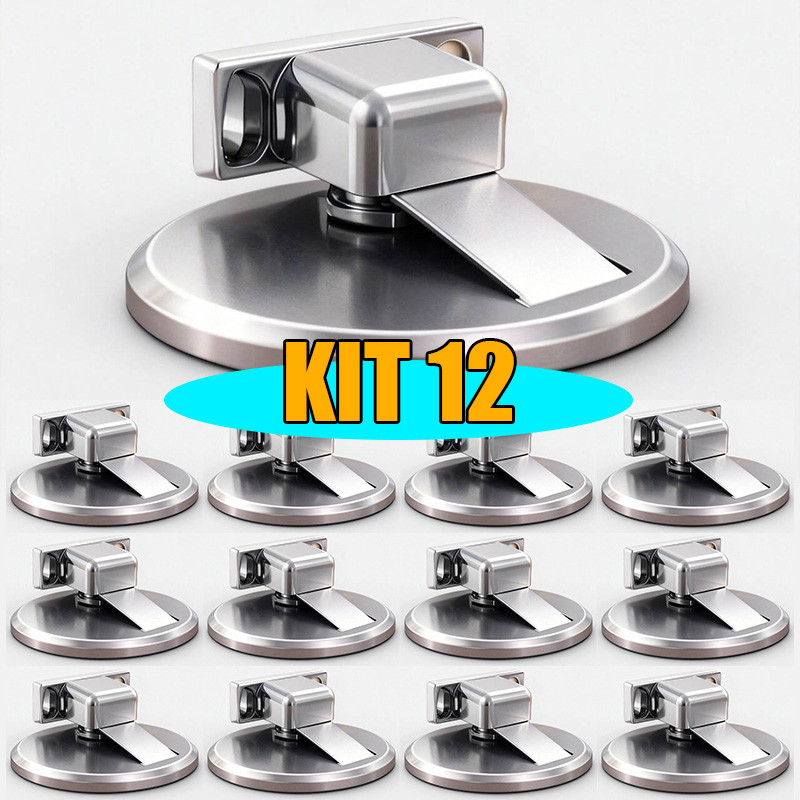 Prendedor Trava Fixador de Porta Magnético Slim Inox Cromado Adesivo