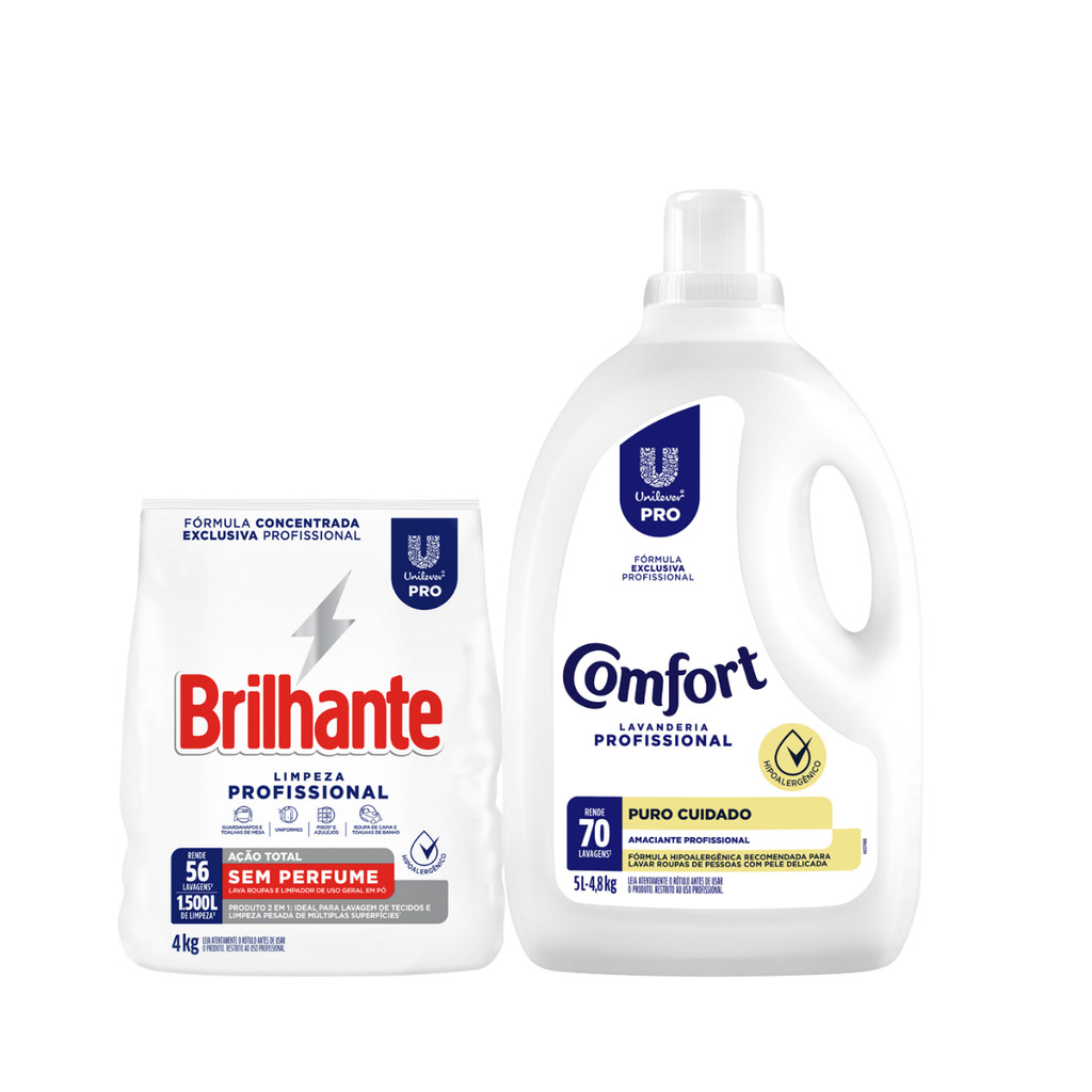 Kit Lava Roupas Sem Perfume Brilhante 4kg + Amaciante Comfort 5L