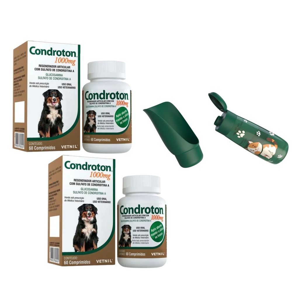 02 Condroton 1000mg 60 Comprimidos Vetnil + Bônus Incluso
