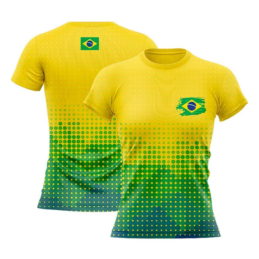 Camiseta Feminina Blusa do Brasil Especial da Copa Manga Curta Amarela - Mar Negro