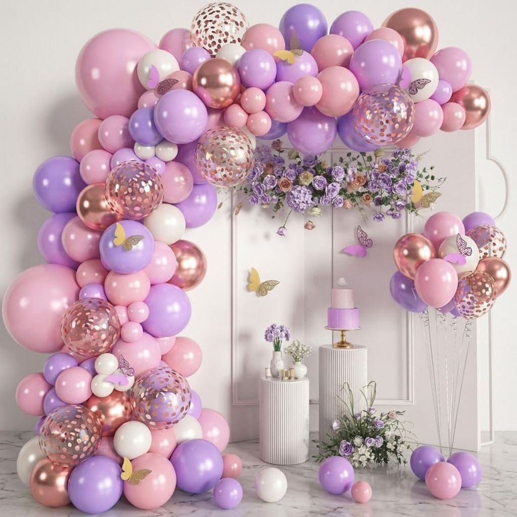 Kit 135 Balões Roxo Lilás Rosa Branco Rose Gold Decoração Aniversário Bexiga Festa Comemorativa Arco Desconstruído em Oferta na Shopee