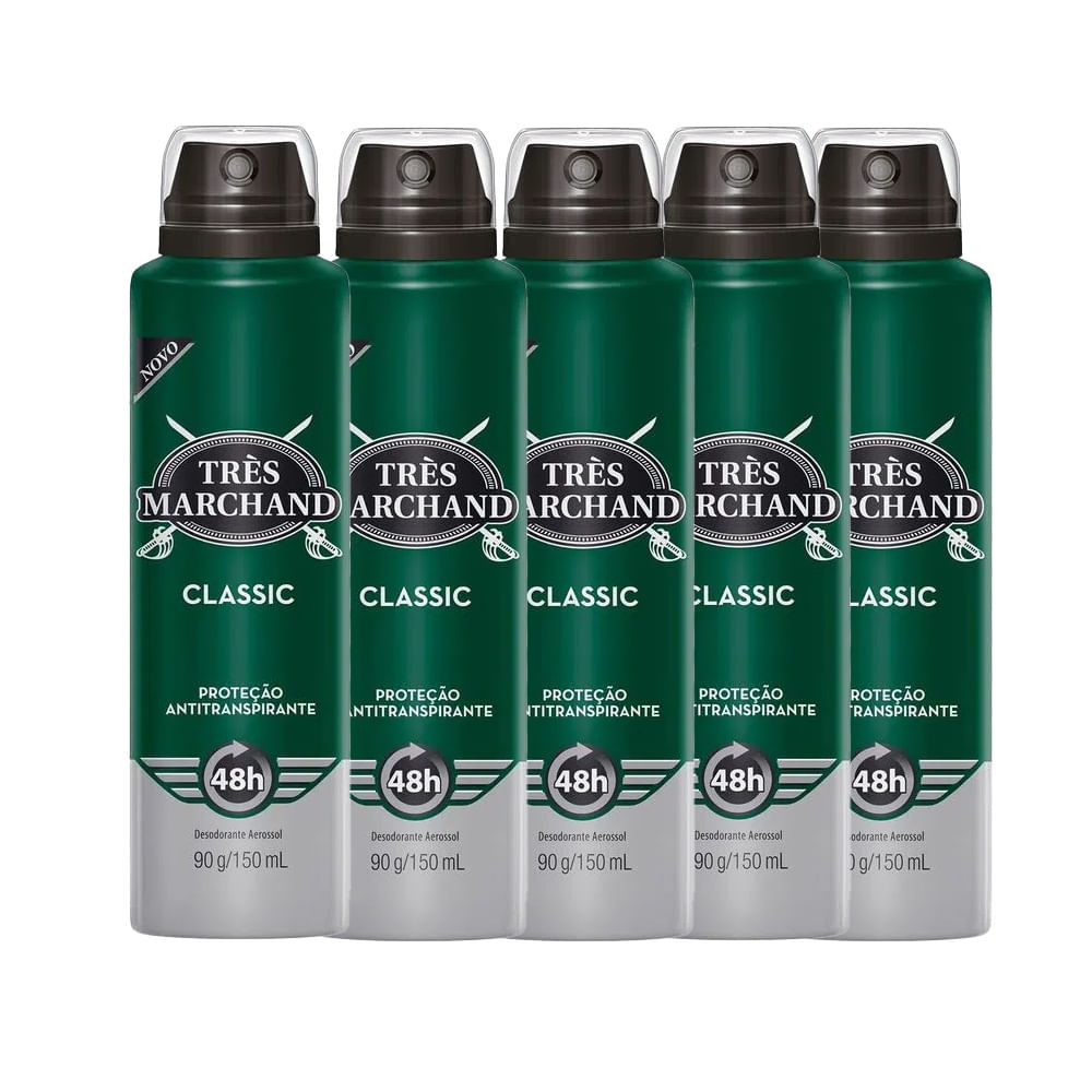 Kit Desodorante Aerosol Très Marchand Classic 150ml - 5 Unidades