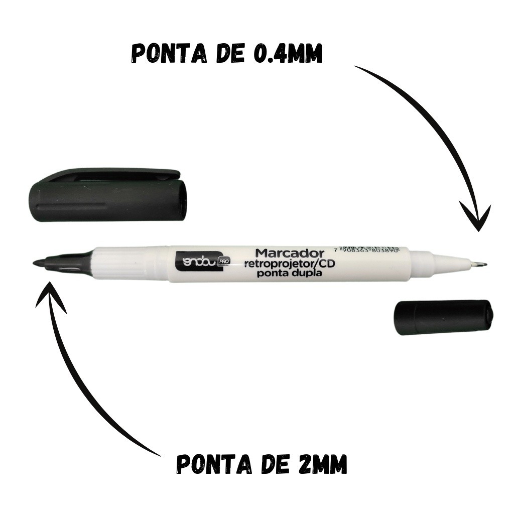 Marcador Para Retroprojetor e CD Preto Ponta dupla ( KIT COM 2 UNIDADES )